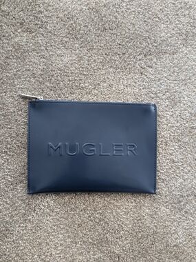 Mugler Navy Embossed Logo Toiletry Pouch
